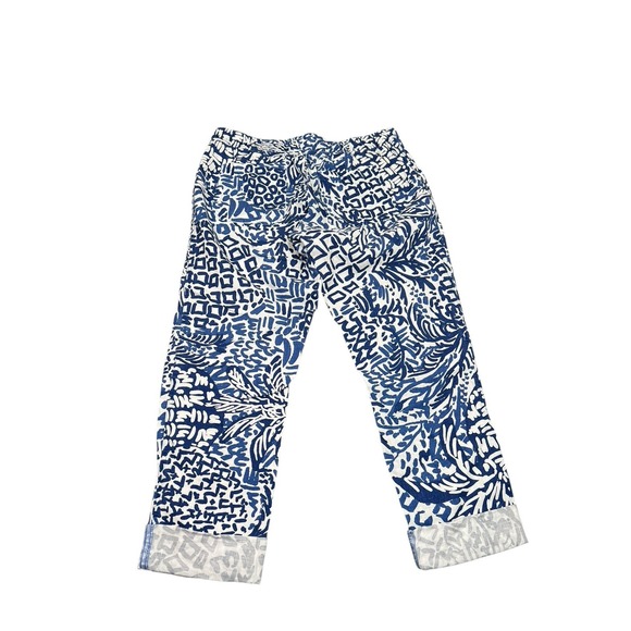 Lilly Pulitzer Aden Pant in Indigo Home Slice 100% Linen sz M Modern Colorful - Picture 2 of 3